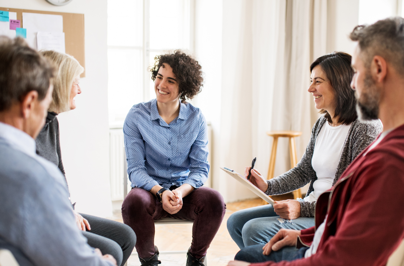 people talking in a group