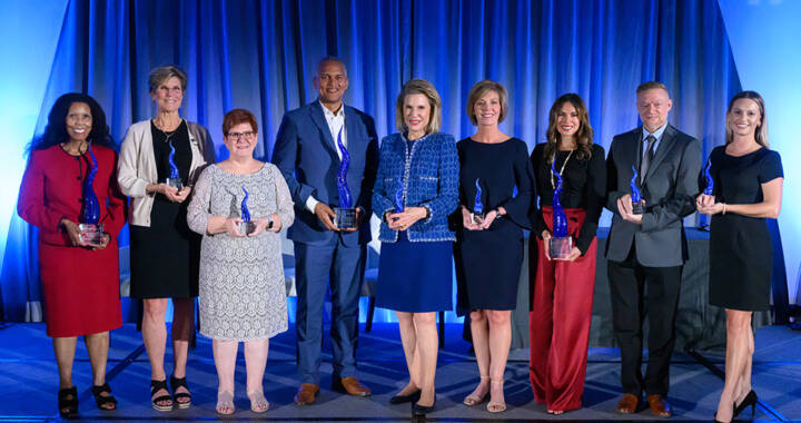 LifeView Group CEO Allison Hill stands with recipients of the Sapphire Award during the Florida Blue two-day Community Health Symposium.