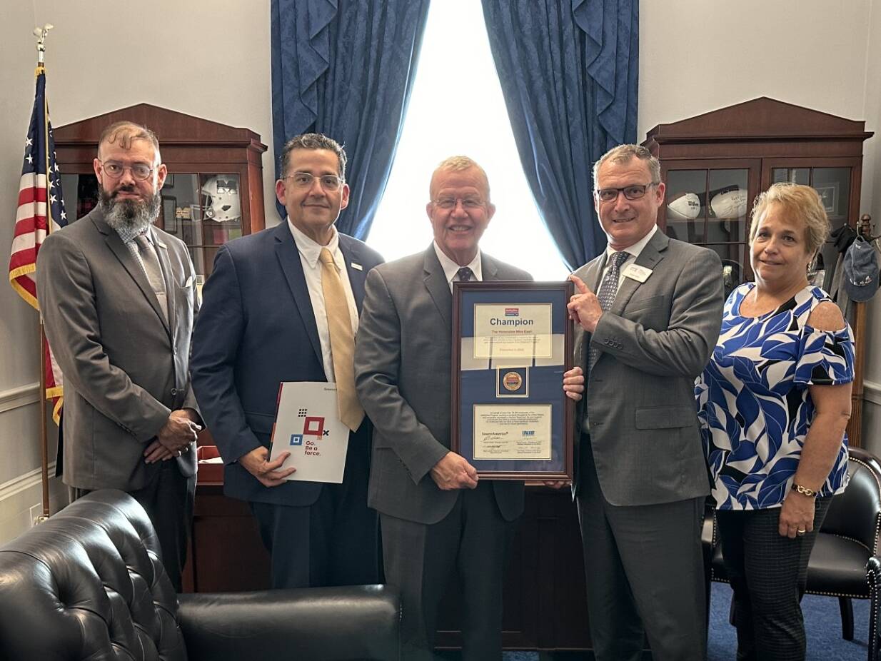 Rep. Mike Ezell AbilityOne Champion: (left to right) SourceAmerica Veteran Policy Analyst John Rose, SourceAmerica Vice President of Government Affairs Rick Terrrazas, Congressman Ezell, GCE President Dwight Davis, and GCE Senior Director of Government Affairs and Advocacy Lori Kain