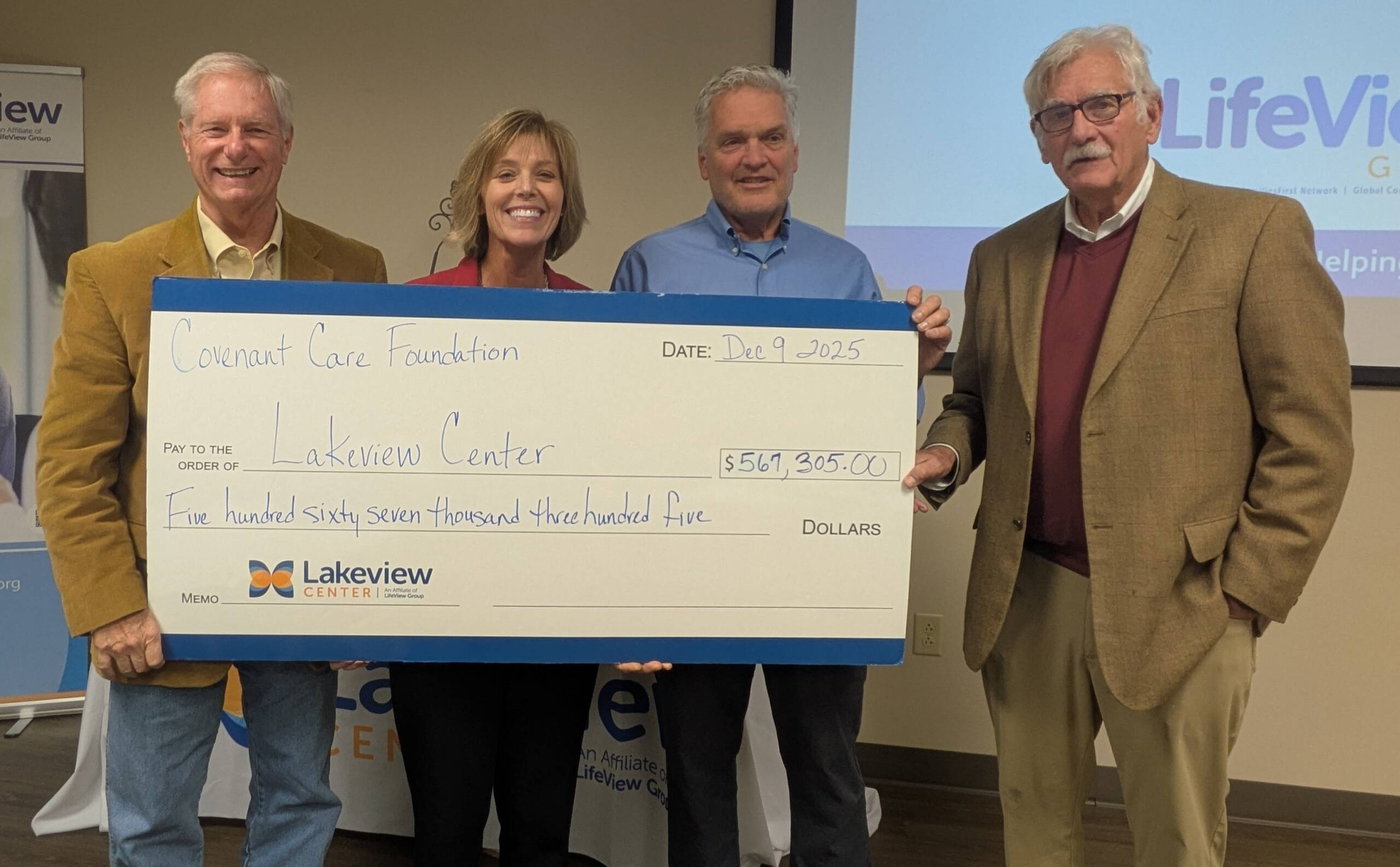 LifeView Group: Chair Gary Bembry and CEO Allison Hill. Covenant Care Foundation: board members Kent Skolrood and Dick Appleyard